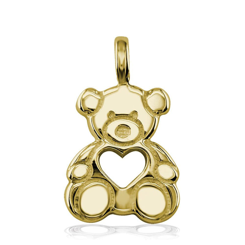 Large Thick Sziro Bear with Open Heart in 14K Yellow Gold