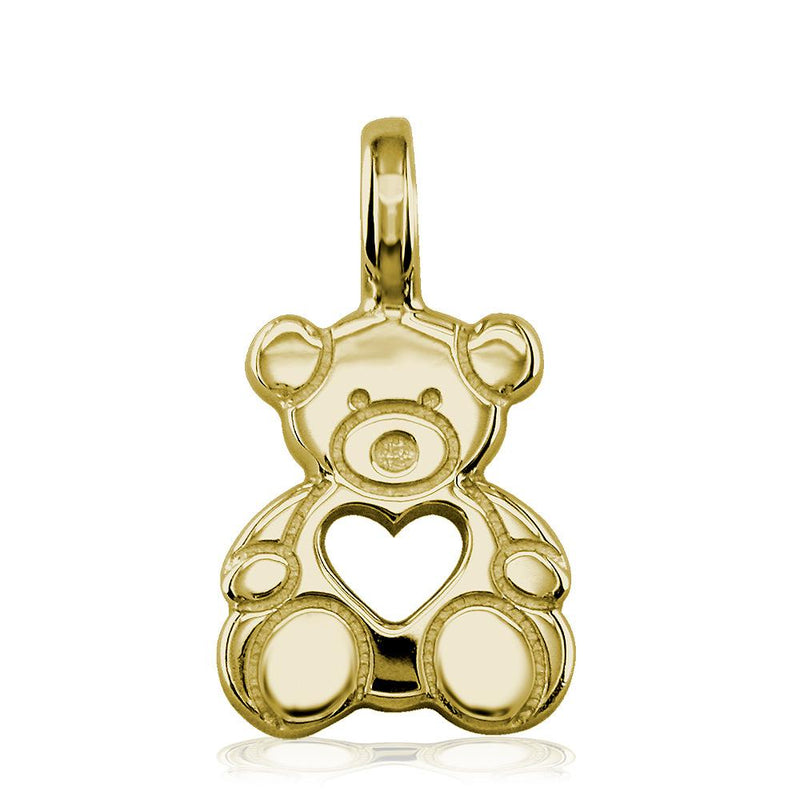 Medium Size Thick Sziro Bear with Open Heart in 14K Yellow Gold