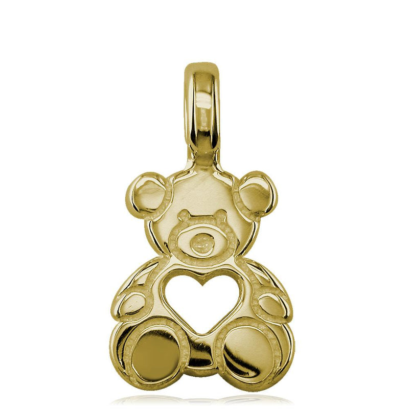 Small Size Thick Sziro Bear with Open Heart in 14K Yellow Gold
