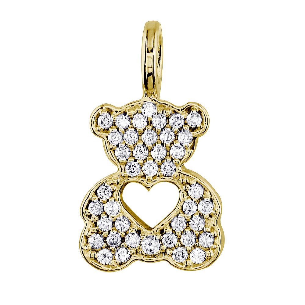 Medium Diamond Sziro Teddy Bear with Open Heart in 18k Yellow Gold
