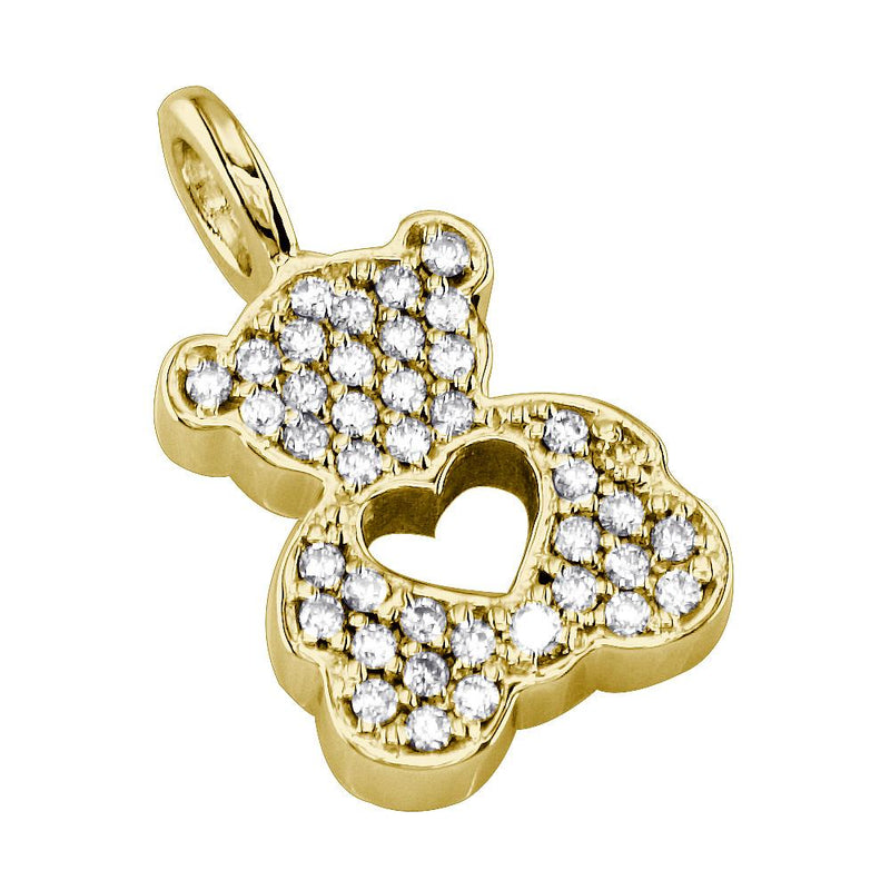 Medium Diamond Sziro Teddy Bear with Open Heart in 14K Yellow Gold
