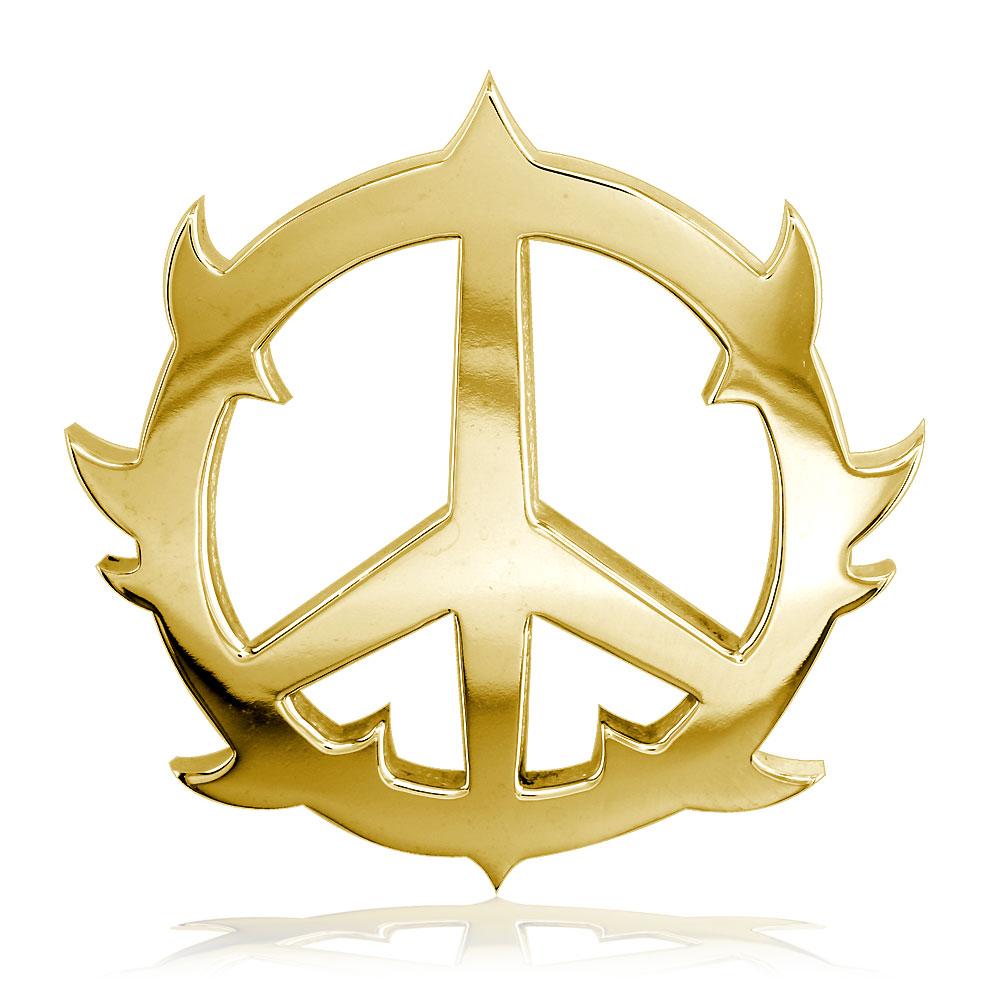 Medium Guarded Peace Sign Charm, 1 Inch in 14K Yellow Gold
