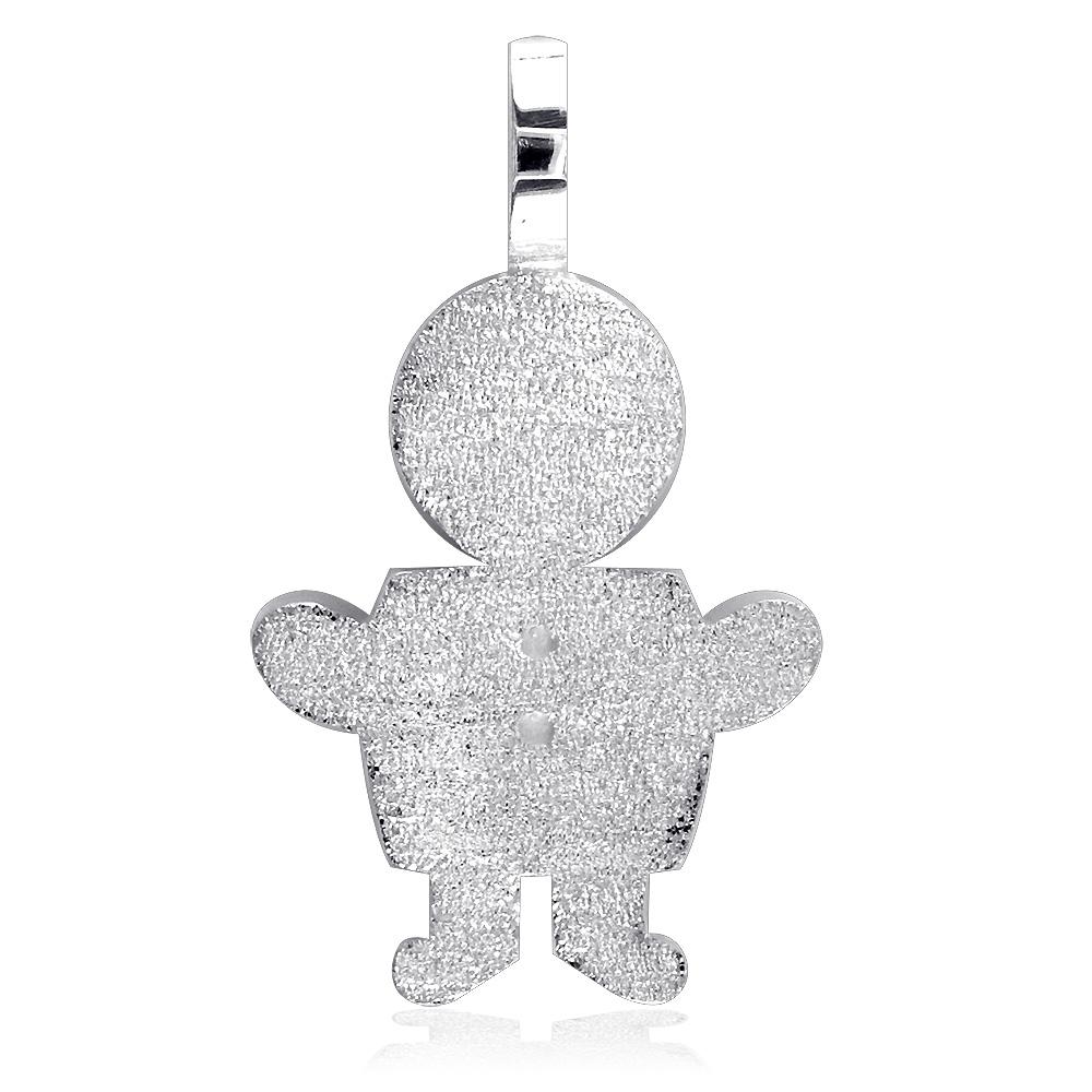 Extra Large Sziro Boy Charm with Texture for Mom, Grandma in 14k White Gold