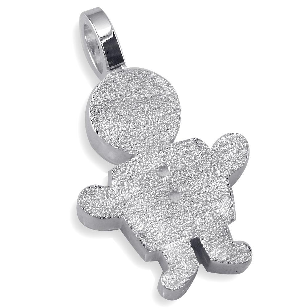 Extra Large Classic Kids Sterling Silver Sziro Boy Charm with Texture for Mom, Grandma in Sterling Silver