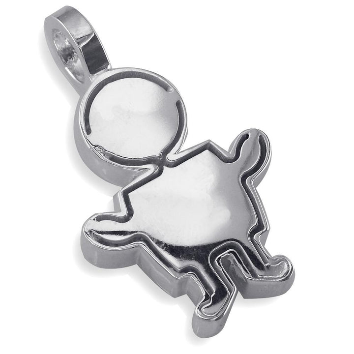 Extra Large Classic Kids Sterling Silver Sziro Boy Charm with Texture for Mom, Grandma in Sterling Silver