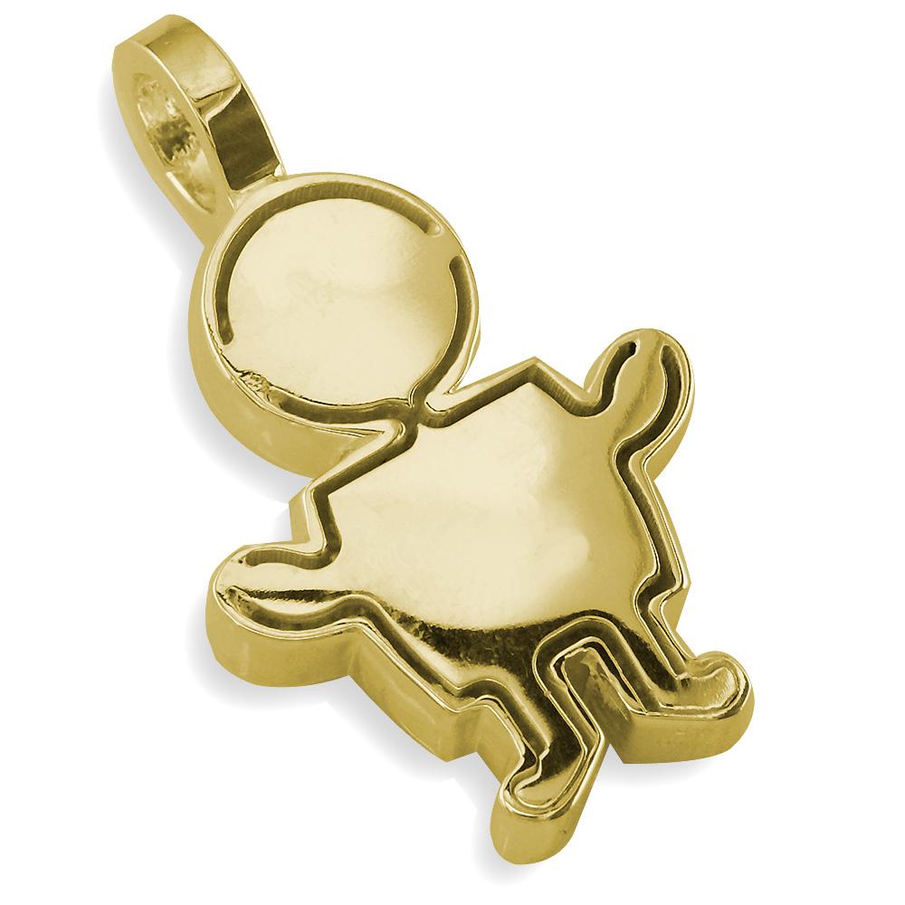 Extra Large Sziro Boy Charm with Texture for Mom, Grandma in 14k Yellow Gold
