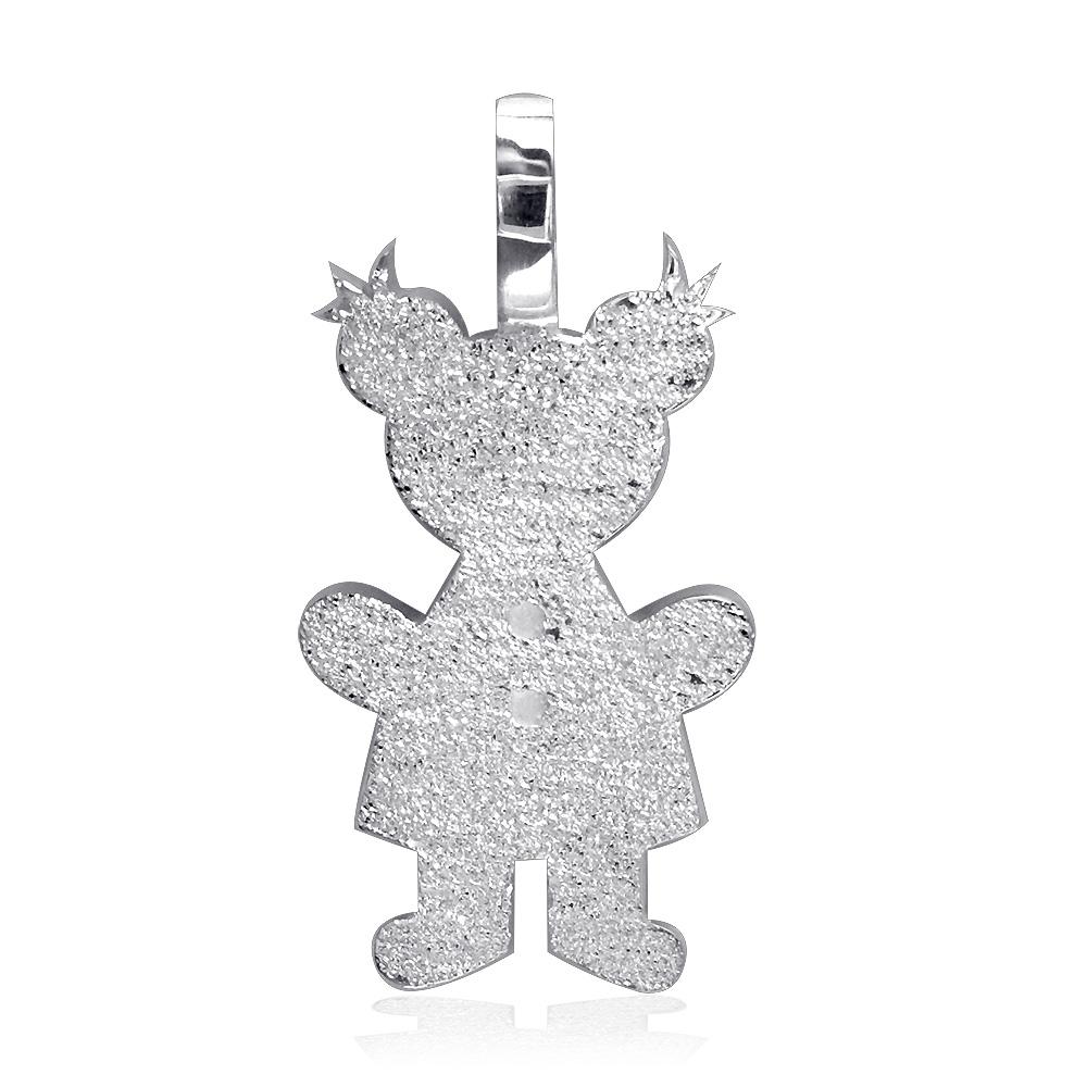 Extra Large Classic Kids Sterling Silver Sziro Girl Charm with Texture for Mom, Grandma in Sterling Silver