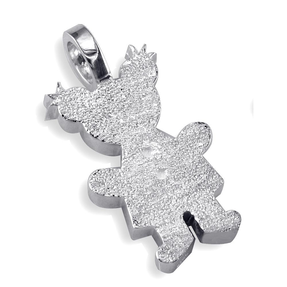 Extra Large Sziro Girl Charm with Texture for Mom, Grandma in 14k White Gold