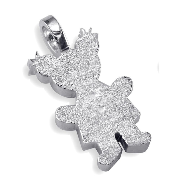 Extra Large Classic Kids Sterling Silver Sziro Girl Charm with Texture for Mom, Grandma in Sterling Silver