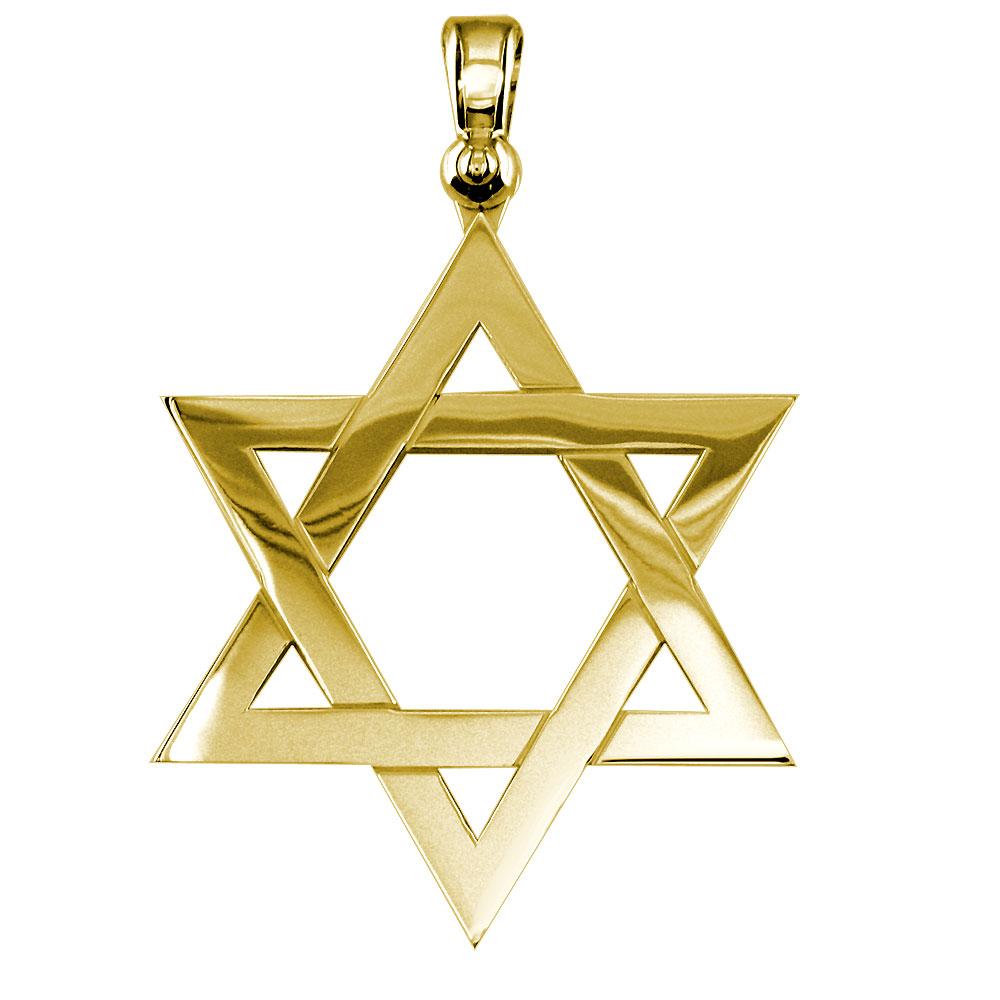 Mens Extra Large Sharp Jewish Star of David Charm in 14K Yellow Gold