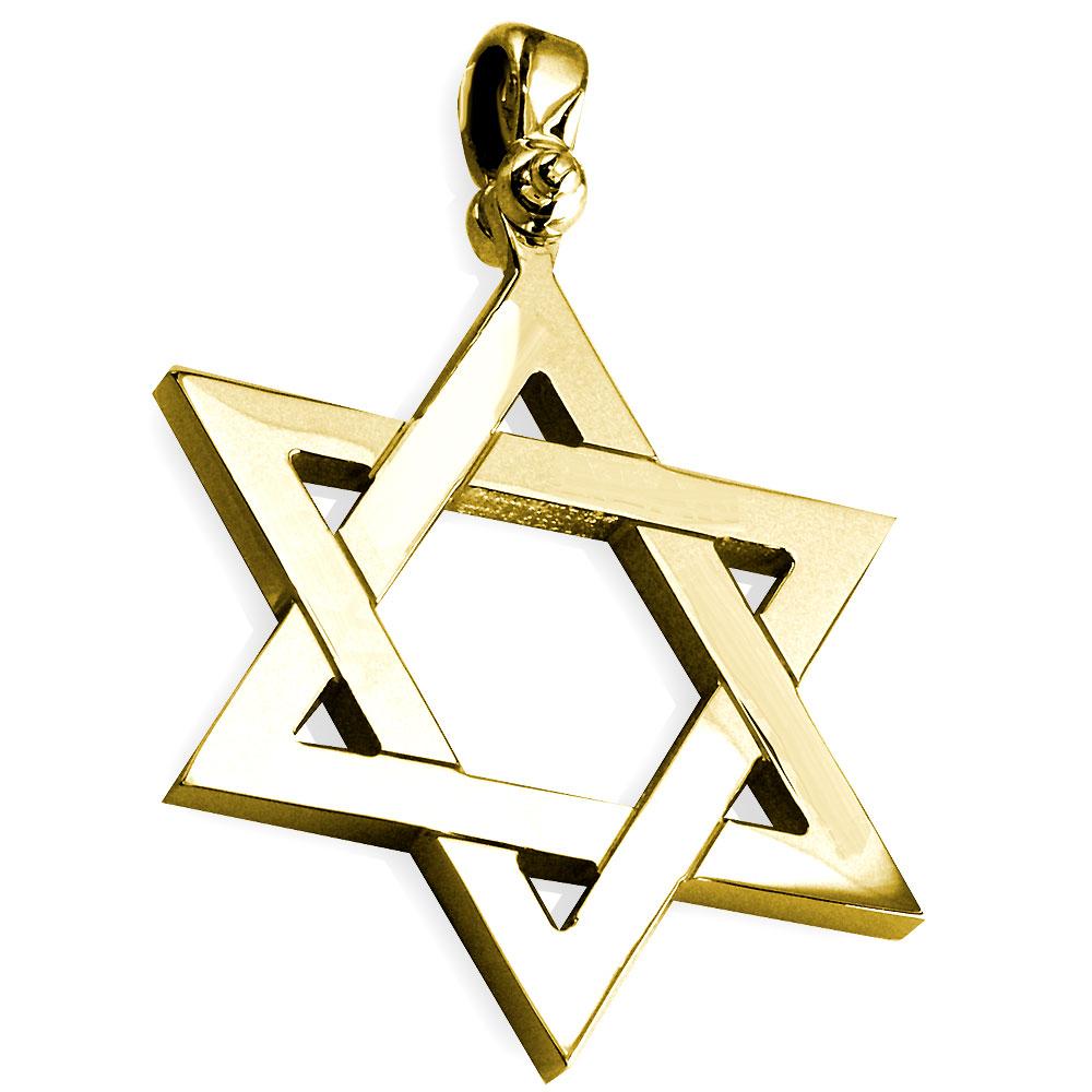 Mens Extra Large Sharp Jewish Star of David Charm in 14K Yellow Gold