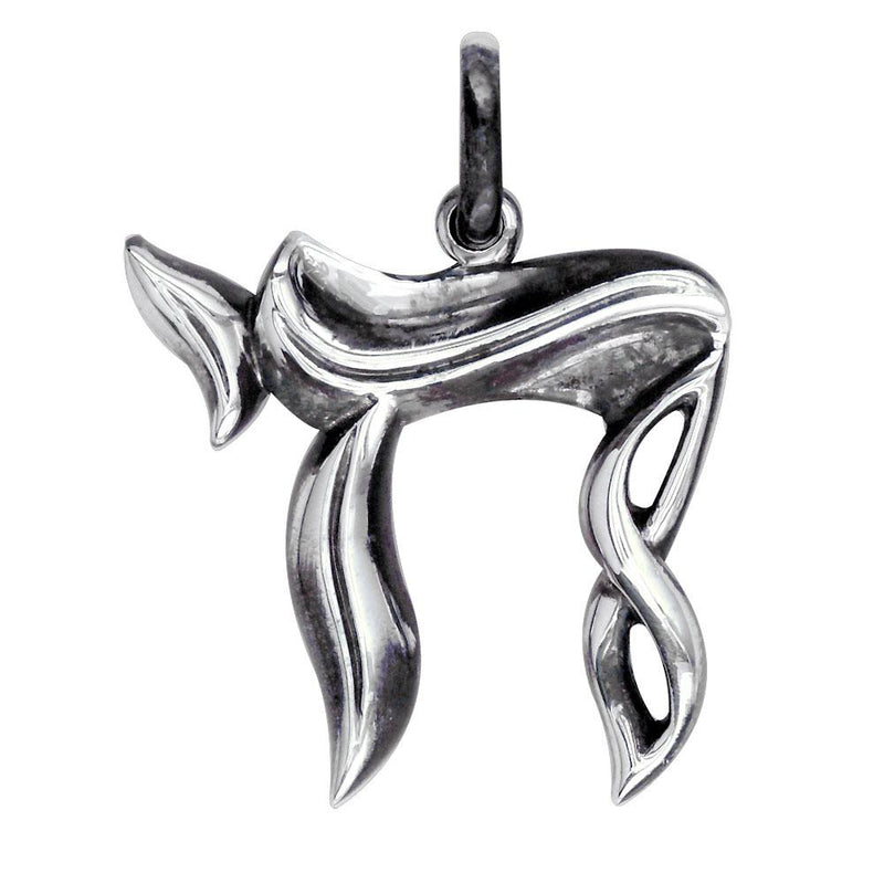 Large Sharp Infinity Chai Charm in Sterling Silver with Black