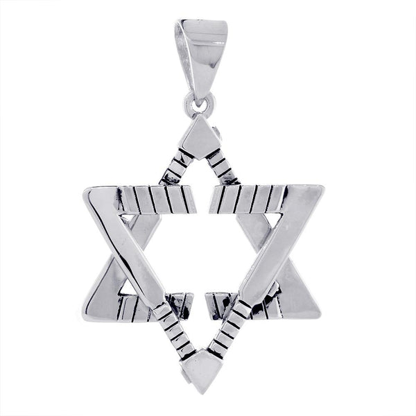 Extra Large Jewish Star of David Goalie Hockey Sticks Charm with Black in Sterling Silver