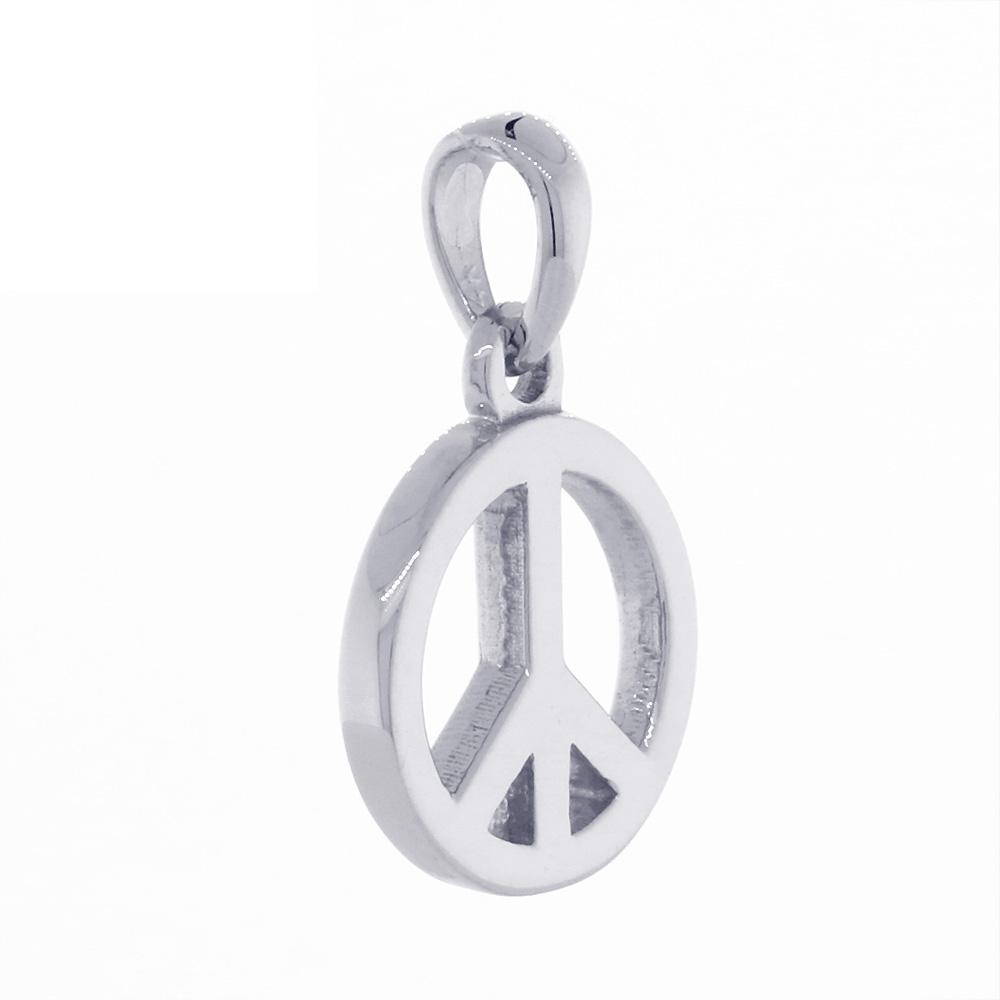 Small Solid Peace Sign Charm in 18K White gold