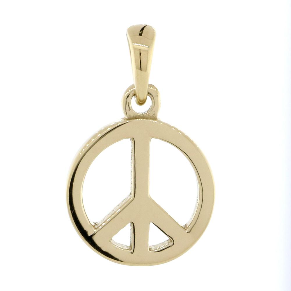 Small Solid Peace Sign Charm in 18K Yellow gold