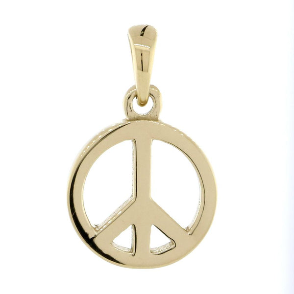 Small Solid Peace Sign Charm in 14K Yellow Gold