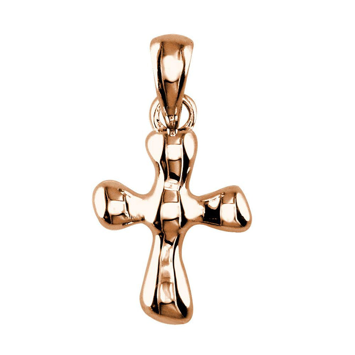 Small Free Form 3D Cross Charm, 13mm in 14K Pink, Rose Gold