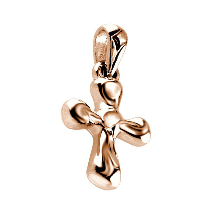 Small Free Form 3D Cross Charm, 13mm in 14K Pink, Rose Gold