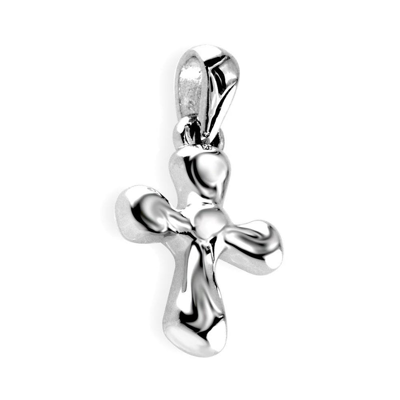 Small Free Form 3D Cross Charm, 13mm in 14K White Gold
