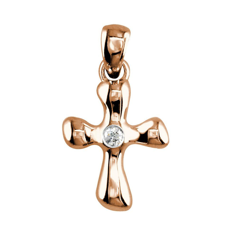 Small Free Form 3D Diamond Cross Charm, 13mm in 14K Pink, Rose Gold