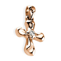 Small Free Form 3D Diamond Cross Charm, 13mm in 14K Pink, Rose Gold