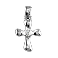 Small Free Form 3D Diamond Cross Charm, 13mm in 14K White Gold
