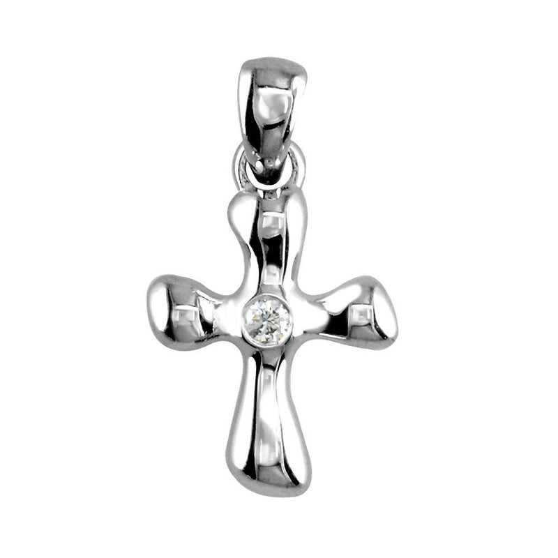 Small Free Form 3D Diamond Cross Charm, 13mm in 18K white gold