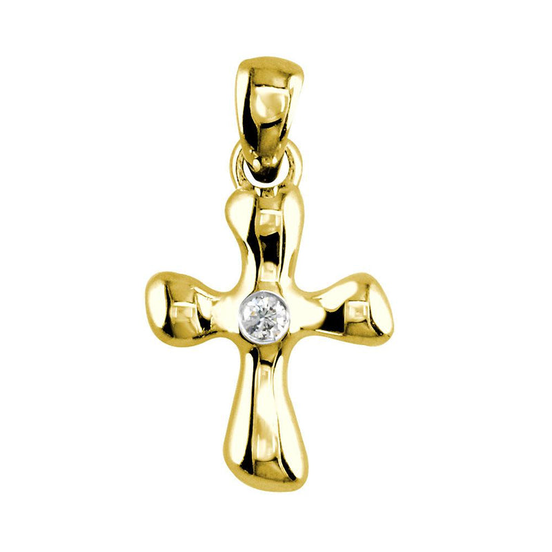Small Free Form 3D Diamond Cross Charm, 13mm in 18K yellow gold