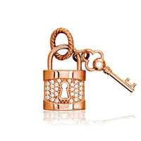 Diamond Lock and Key Charm, Hollow Lock in 14K Pink, Rose Gold
