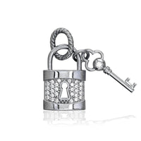 Diamond Lock and Key Charm, Hollow Lock in 18k White Gold