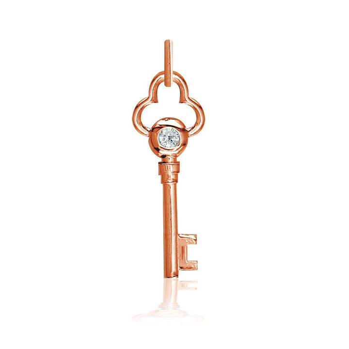 Small Diamond Key Charm in 18k Pink, Rose Gold