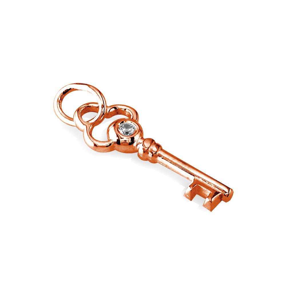 Small Diamond Key Charm in 18k Pink, Rose Gold