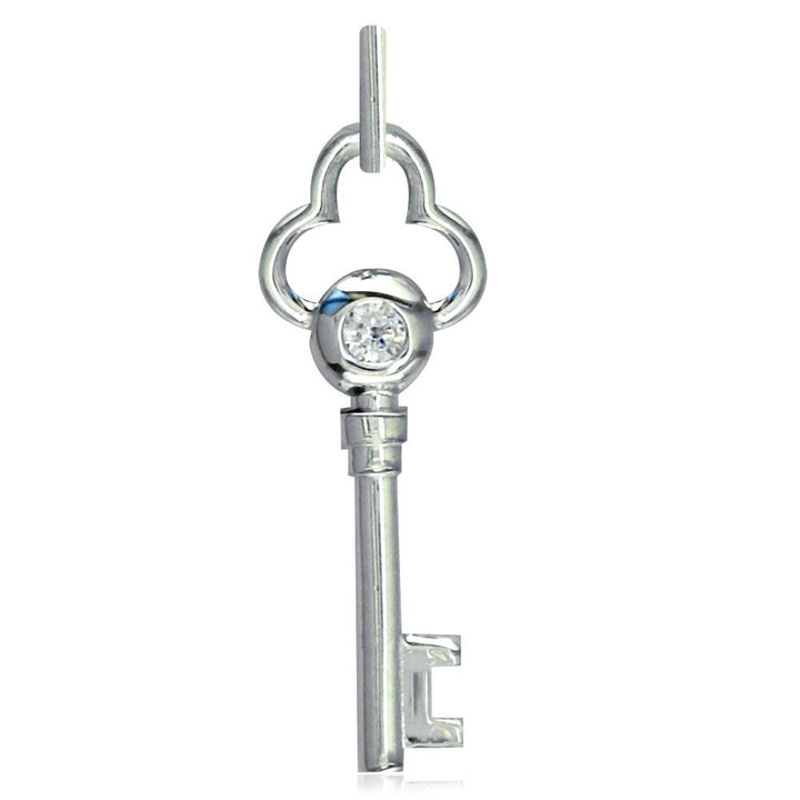 Small Key Charm with Cubic Zirconias in 14K White Gold