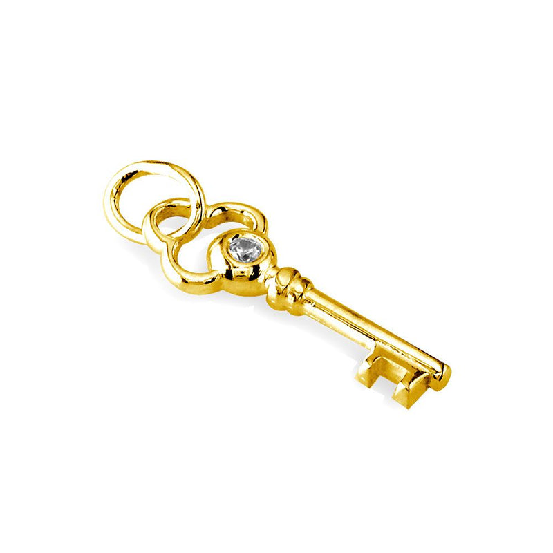 Small Key Charm with Cubic Zirconias in 14K Yellow Gold