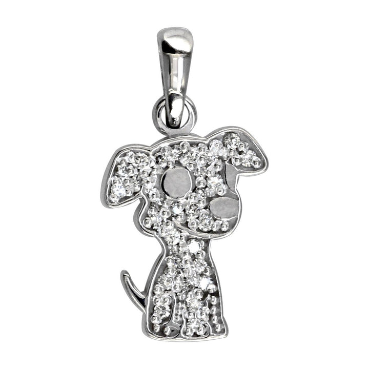 Small Diamond Floppy Ears Chihuahua Dog Charm, 0.20CT in 14K White Gold