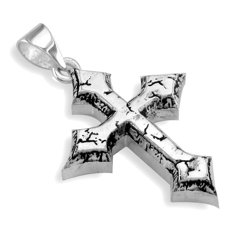 Large Stone Cross Charm, 43mm in Sterling Silver