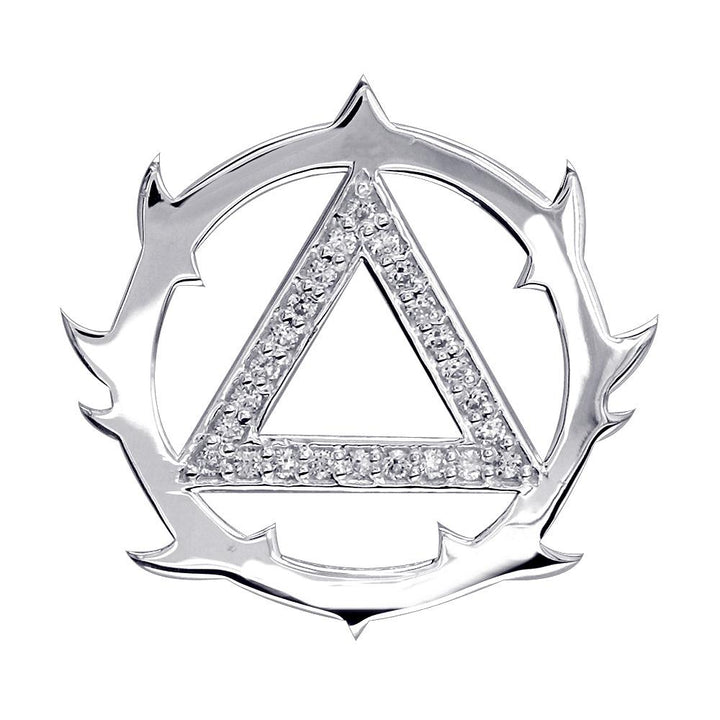 Tribal Look Diamond AA Alcoholics Anonymous Sobriety Pendant, 0.40CT in 18k White Gold