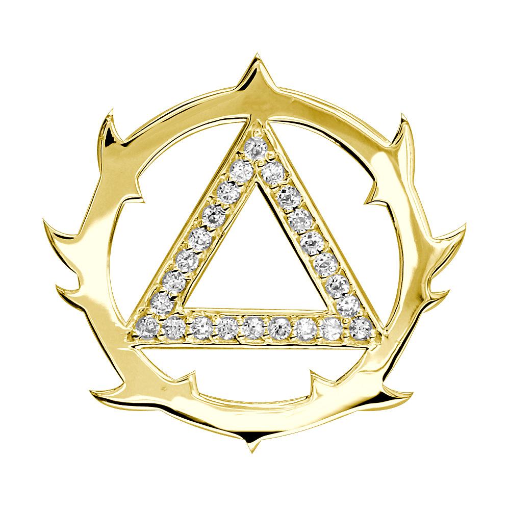 Tribal Look Diamond AA Alcoholics Anonymous Sobriety Pendant, 0.40CT in 14K Yellow Gold