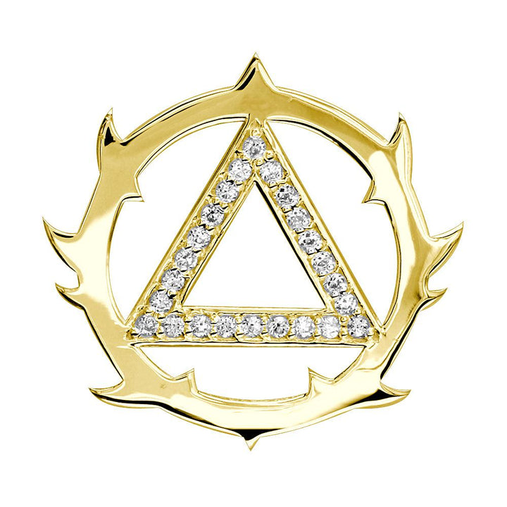 Tribal Look Cubic Zirconia AA Alcoholics Anonymous Sobriety Pendant in 14K Yellow Gold