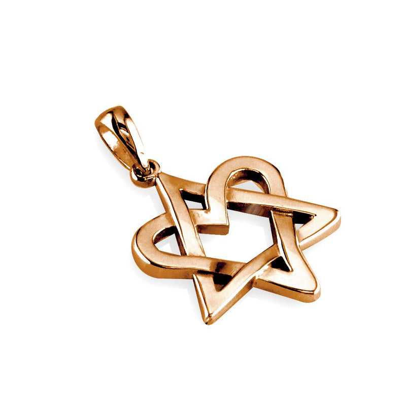 Small Heart Star Of David, Jewish Star Charm, 17mm in 14K Pink Gold