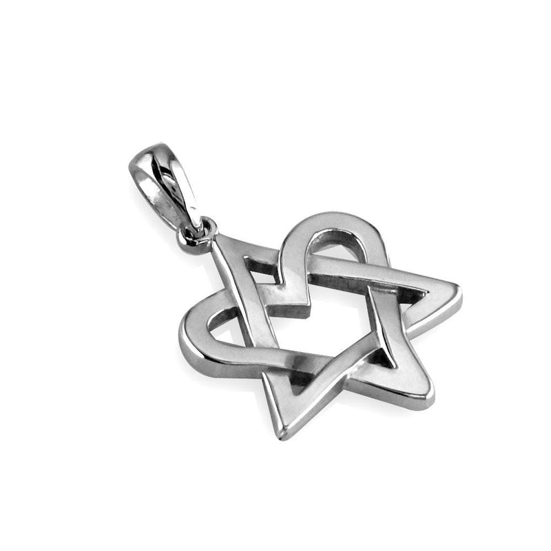 Small Heart Star Of David, Jewish Star Charm, 17mm in 14K White Gold