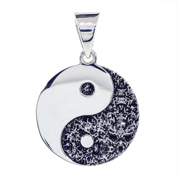 Large Yin Yang Medallion Charm Pendant with Black, Two-sided,Reversible, 1 inch in Sterling Silver