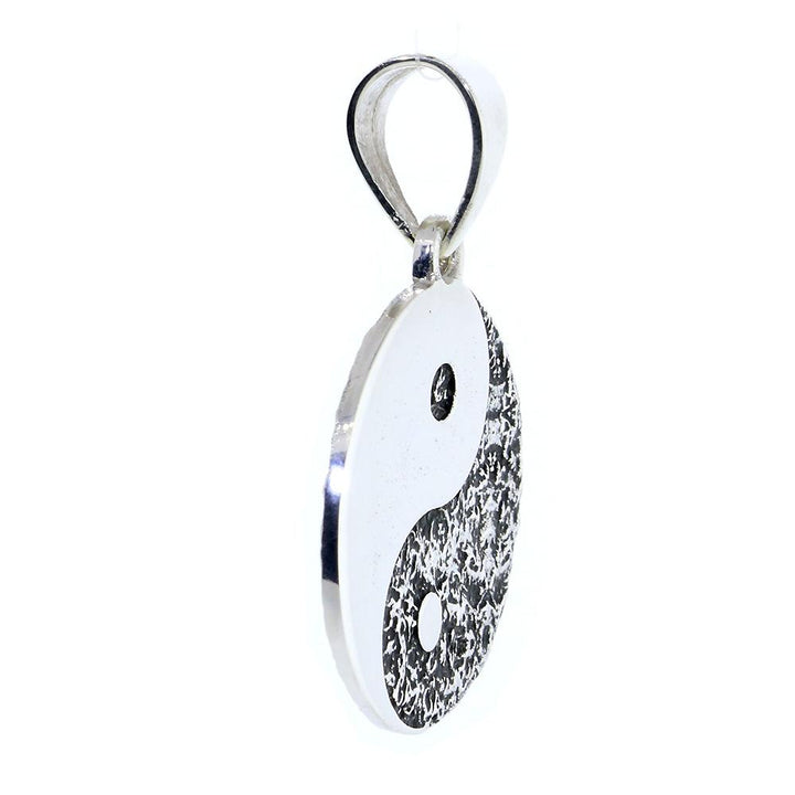 Large Yin Yang Medallion Charm Pendant with Black, Two-sided,Reversible, 1 inch in Sterling Silver