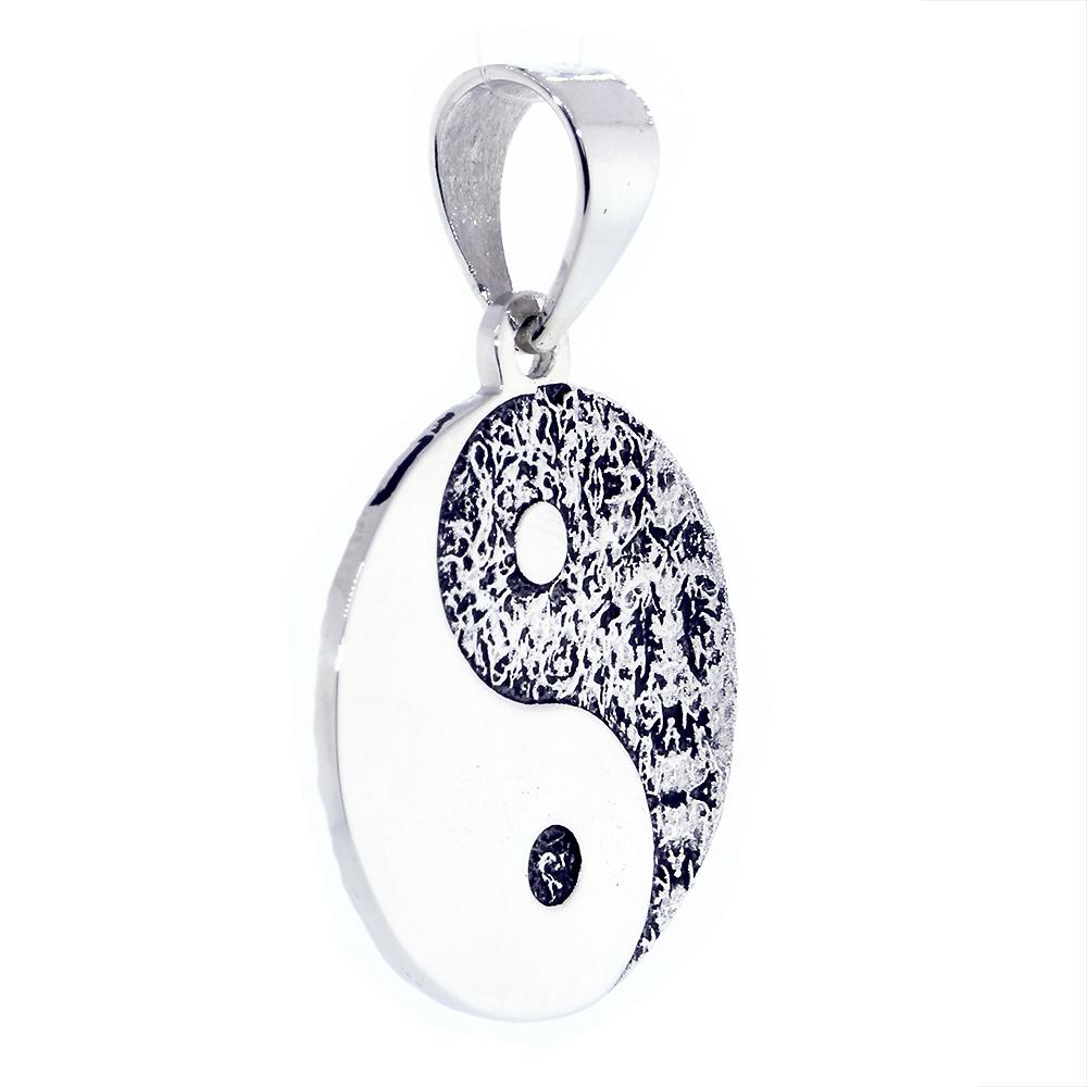 Large Yin Yang Medallion Charm Pendant with Black, Two-sided,Reversible, 1 inch in Sterling Silver