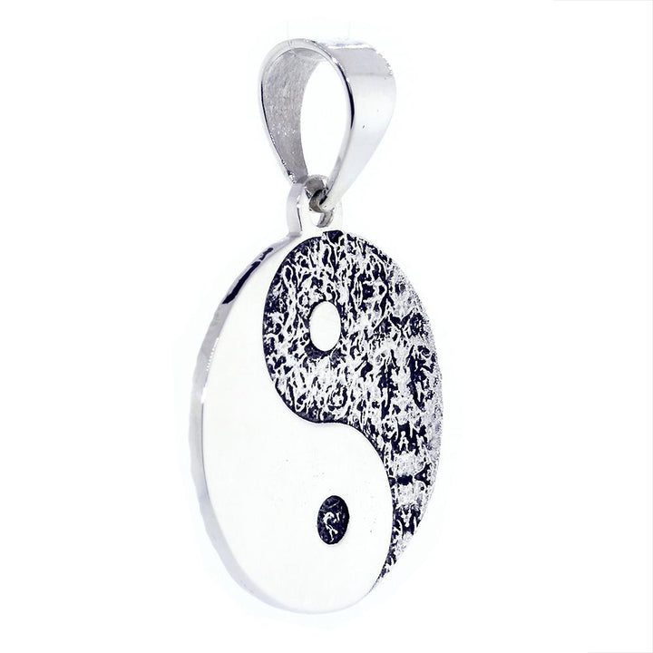 Large Yin Yang Medallion Charm Pendant with Black, Two-sided,Reversible, 1 inch in Sterling Silver