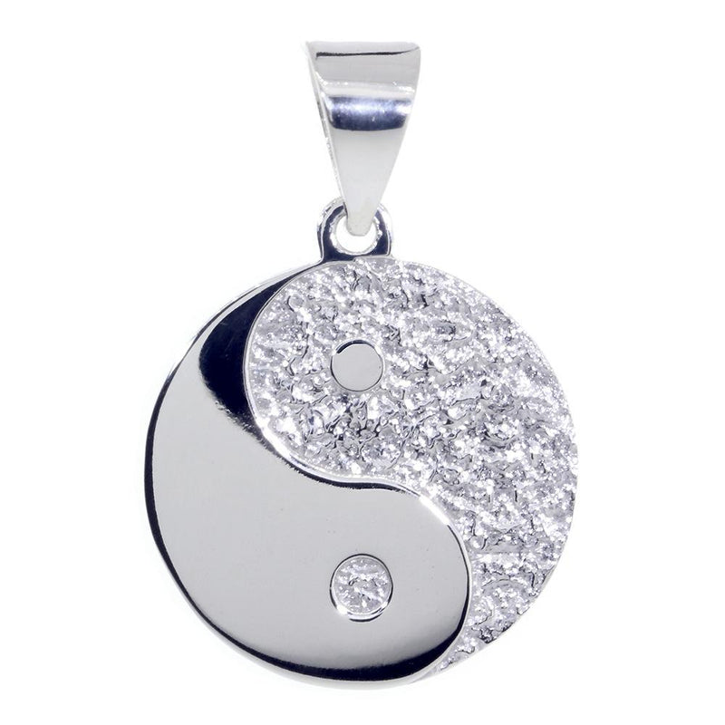Large Yin Yang Medallion Charm Pendant, Two-sided,Reversible, 1 inch in 14K White Gold