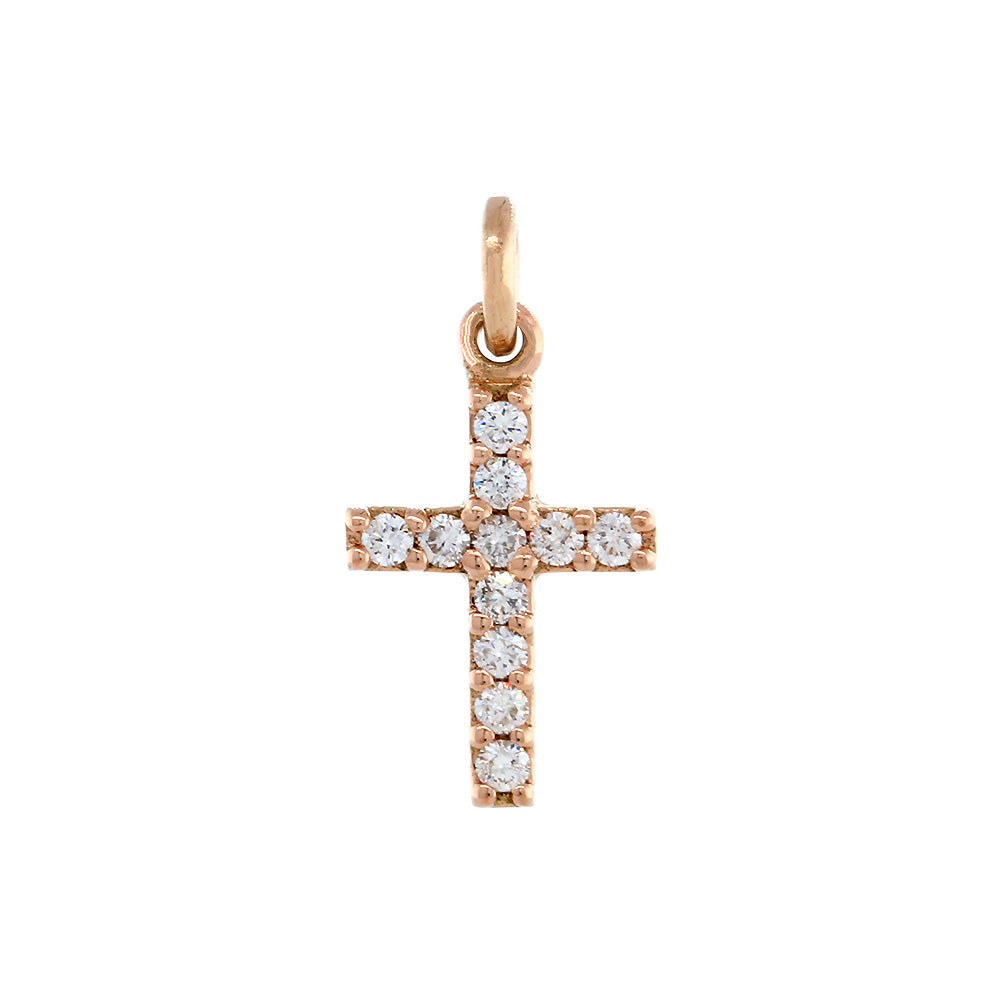 Small Diamond Cross Charm, 0.11CT in 14K Pink, Rose Gold