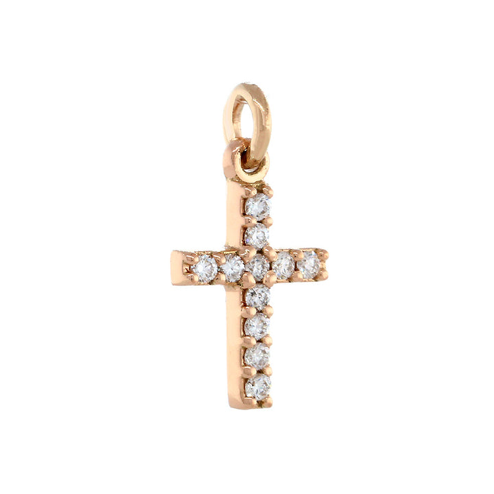 Small Diamond Cross Charm, 0.11CT in 14K Pink, Rose Gold