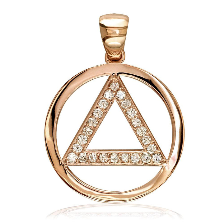 Cubic Zirconia AA Alcoholics Anonymous Sobriety Pendant in 14K Pink, Rose Gold