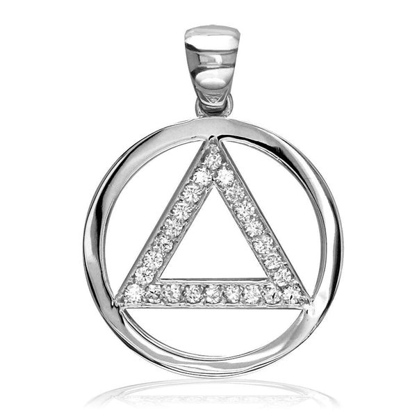 Cubic Zirconia AA Alcoholics Anonymous Sobriety Pendant in Sterling Silver